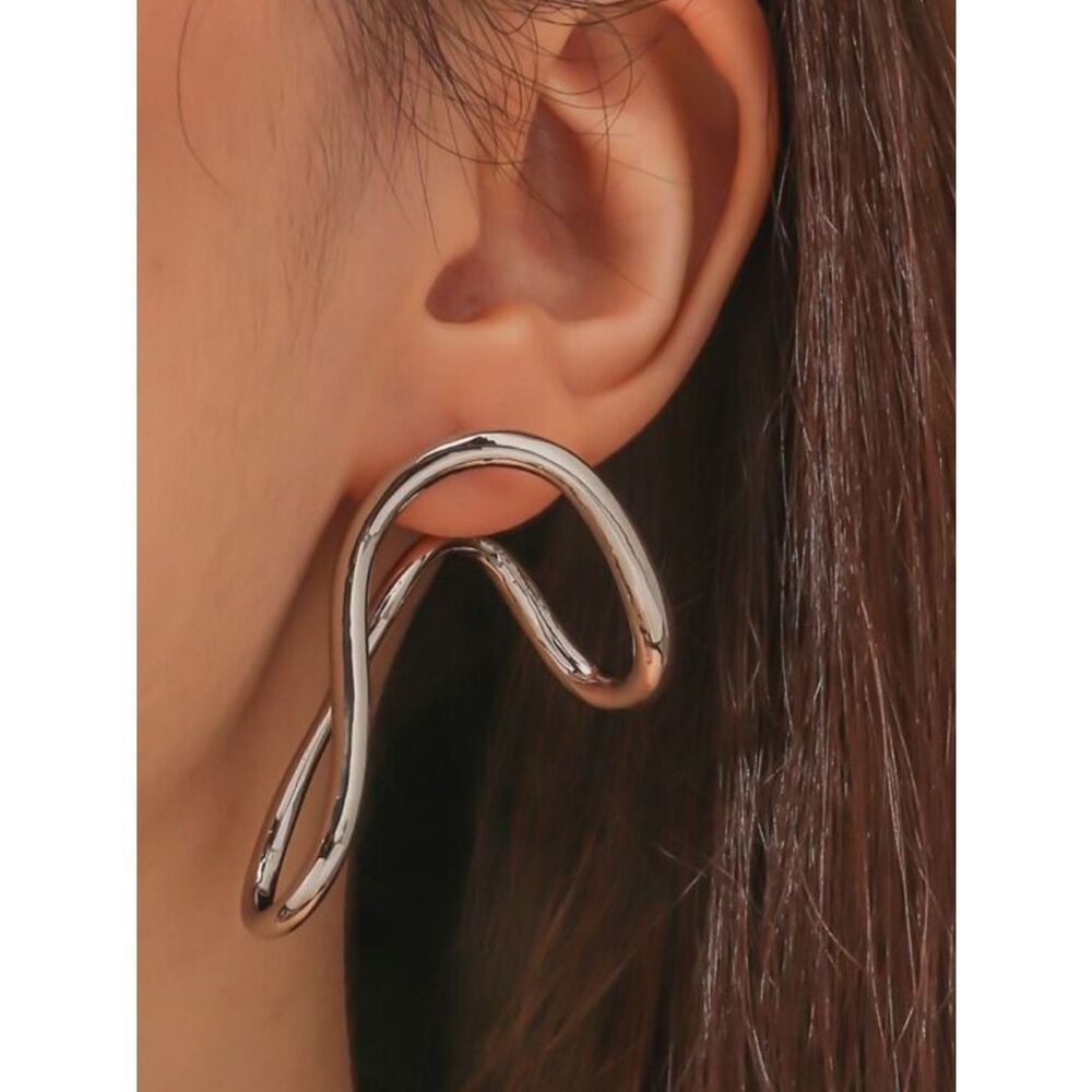 Modern Sculptural Silver-Tone Statement Earrings R 489